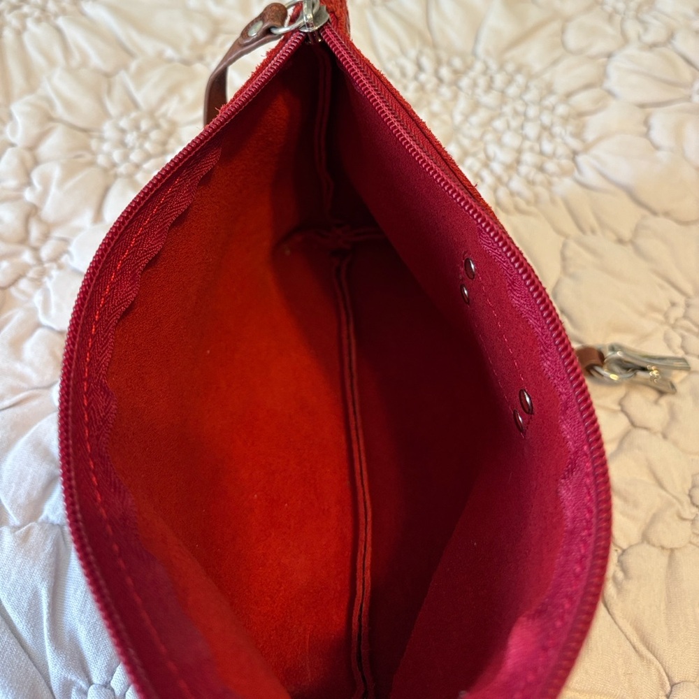 Sorial Red Textured Wristlet Pouch with Brown Strap - Picture 7 of 12